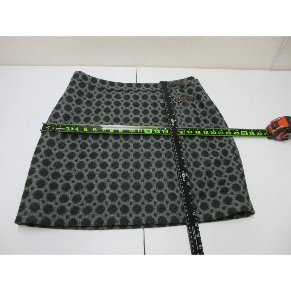 Boden Skirt Womens Size 12 Wool Wrap Buckle Mini Polka Dot Preppy Academia Grey